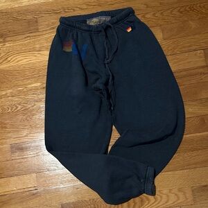 Aviator Nation Black Sweatpants with Rainbow Detail